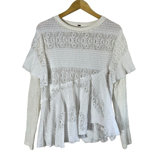 FREE PEOPLE Snowfall Lace Patchwork Ruffle Tunic Top - Picture 2 of 10